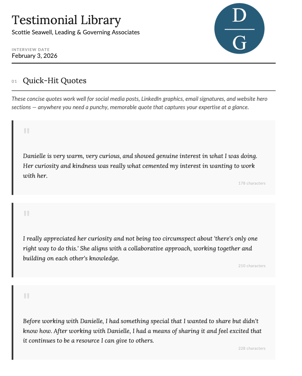 Testimonial Library document